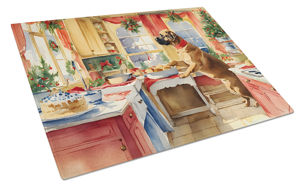 Mastiff Christmas Cookies Cutting Board Tempered Glass Kitchen Cutting Surface, Heat Resistant Chopping, Non-Slip Feet, Food Prep & Serving