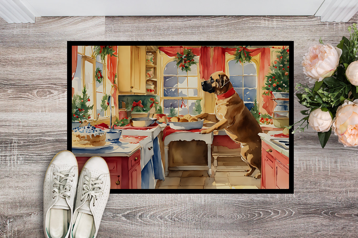 Mastiff Christmas Cookies Doormat Indoor Outdoor 18H X 27W Front Door Mat Rugs for Entryway, Non Slip Washable