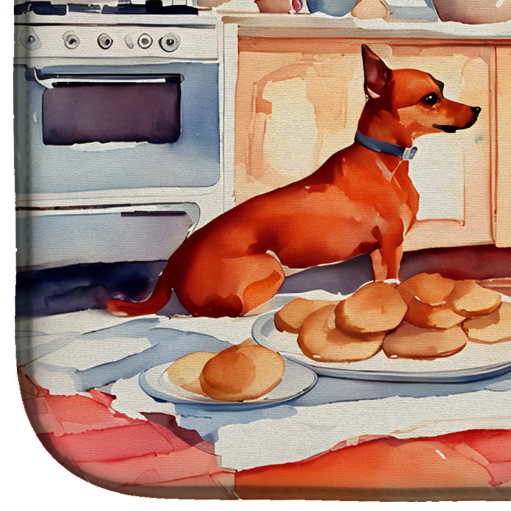 Miniature Pinscher Christmas Cookies Dish Drying Mat Absorbent Dish Drying Mat Pad for Kitchen Counter Dish Drainer Mat for Countertop, 14 x 21", Multicolor