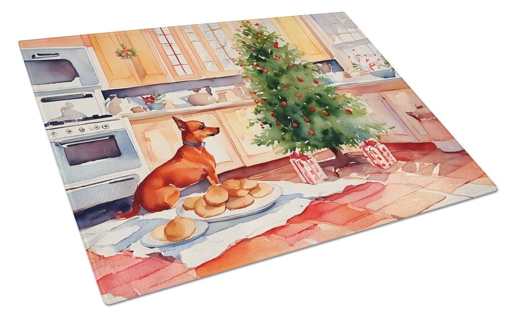 Miniature Pinscher Christmas Cookies Cutting Board Tempered Glass Kitchen Cutting Surface, Heat Resistant Chopping, Non-Slip Feet, Food Prep & Serving
