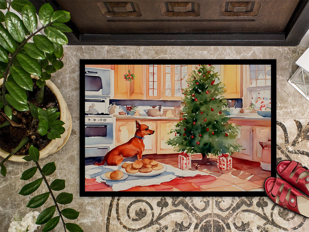 Miniature Pinscher Christmas Cookies Doormat Indoor Outdoor 18H X 27W Front Door Mat Rugs for Entryway, Non Slip Washable