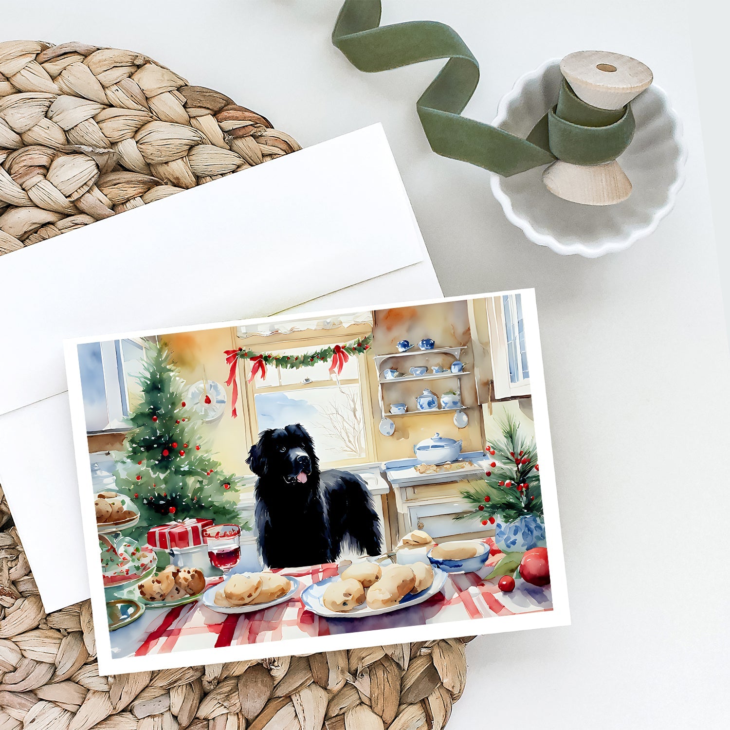 Newfoundland Christmas Cookies Greeting Cards Pack of 8 Blank Cards with Envelopes Whimsical A7 Size 5x7
