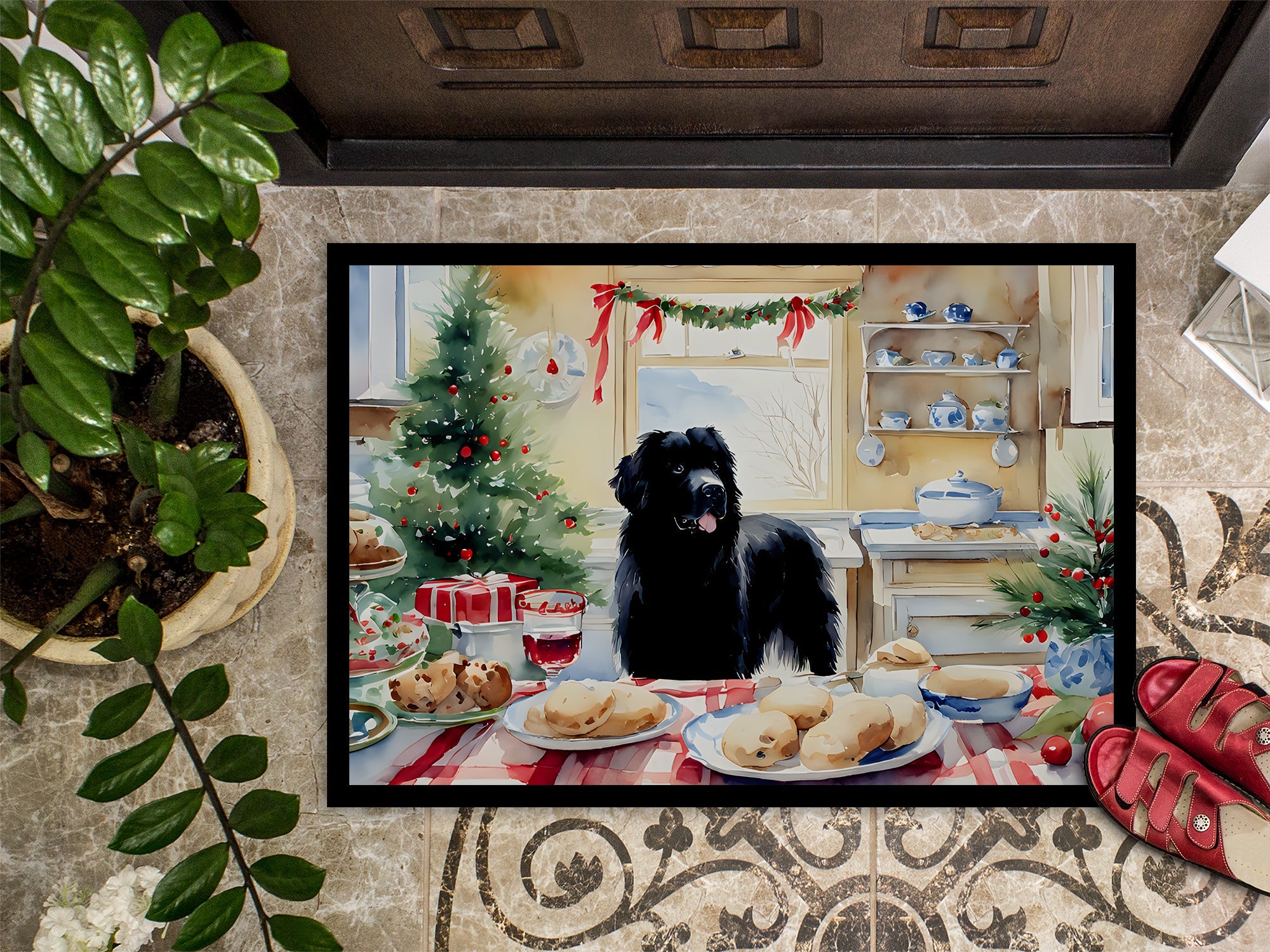 Newfoundland Christmas Cookies Doormat Indoor Outdoor 24H X 36W Front Door Mat Rugs for Entryway, Non Slip Washable Low Pile,