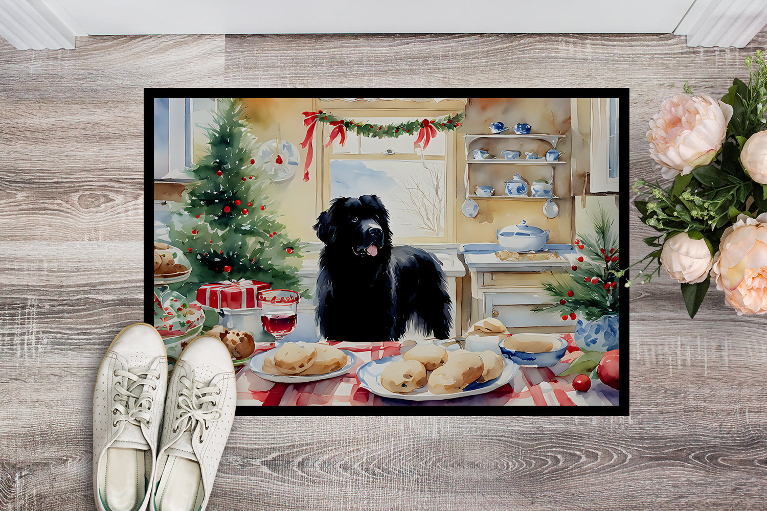 Newfoundland Christmas Cookies Doormat Indoor Outdoor 18H X 27W Front Door Mat Rugs for Entryway, Non Slip Washable