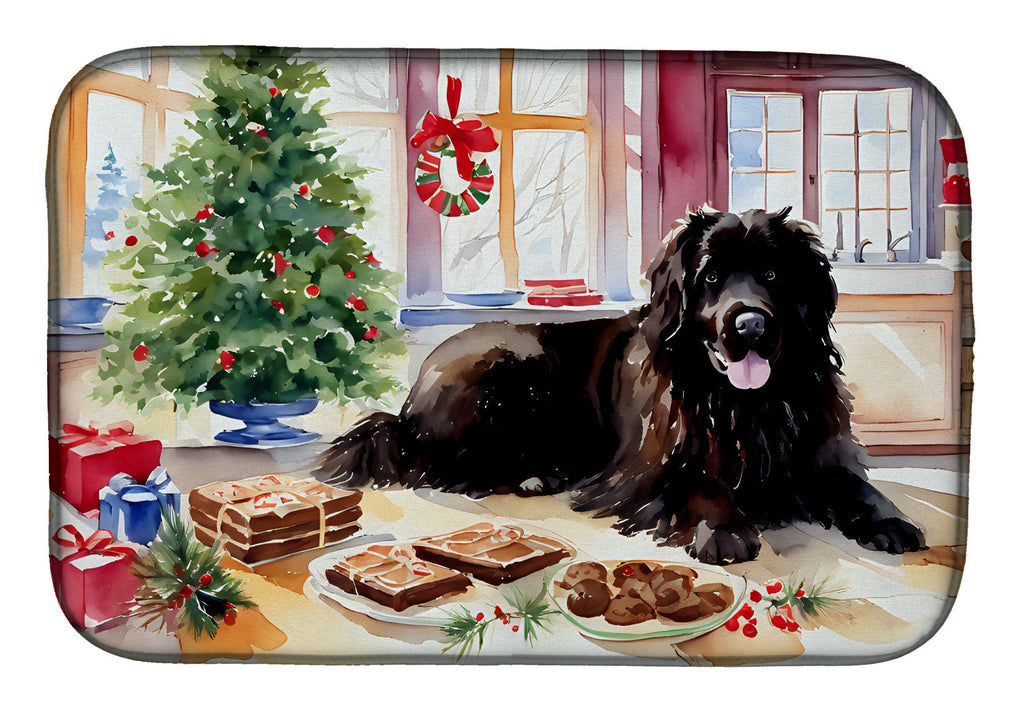 Newfoundland Christmas Cookies Dish Drying Mat Absorbent Dish Drying Mat Pad for Kitchen Counter Dish Drainer Mat for Countertop, 14 x 21", Multicolor