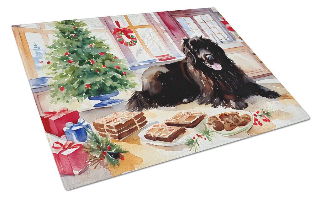 Newfoundland Christmas Cookies Cutting Board Tempered Glass Kitchen Cutting Surface, Heat Resistant Chopping, Non-Slip Feet, Food Prep & Serving