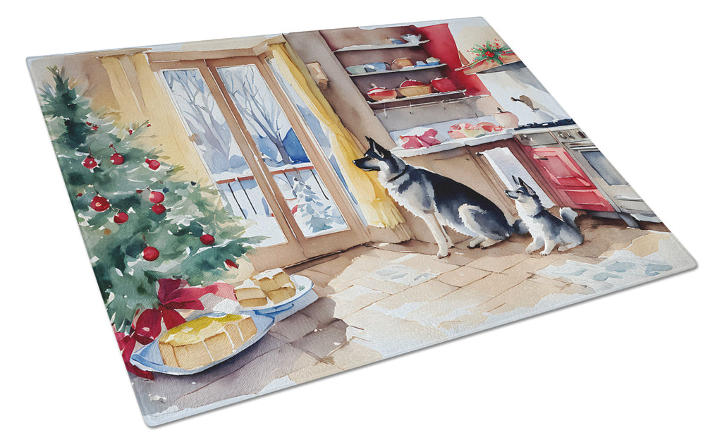 Norwegian Elkhound Christmas Cookies Cutting Board Tempered Glass Kitchen Cutting Surface, Heat Resistant Chopping, Non-Slip Feet, Food Prep & Serving