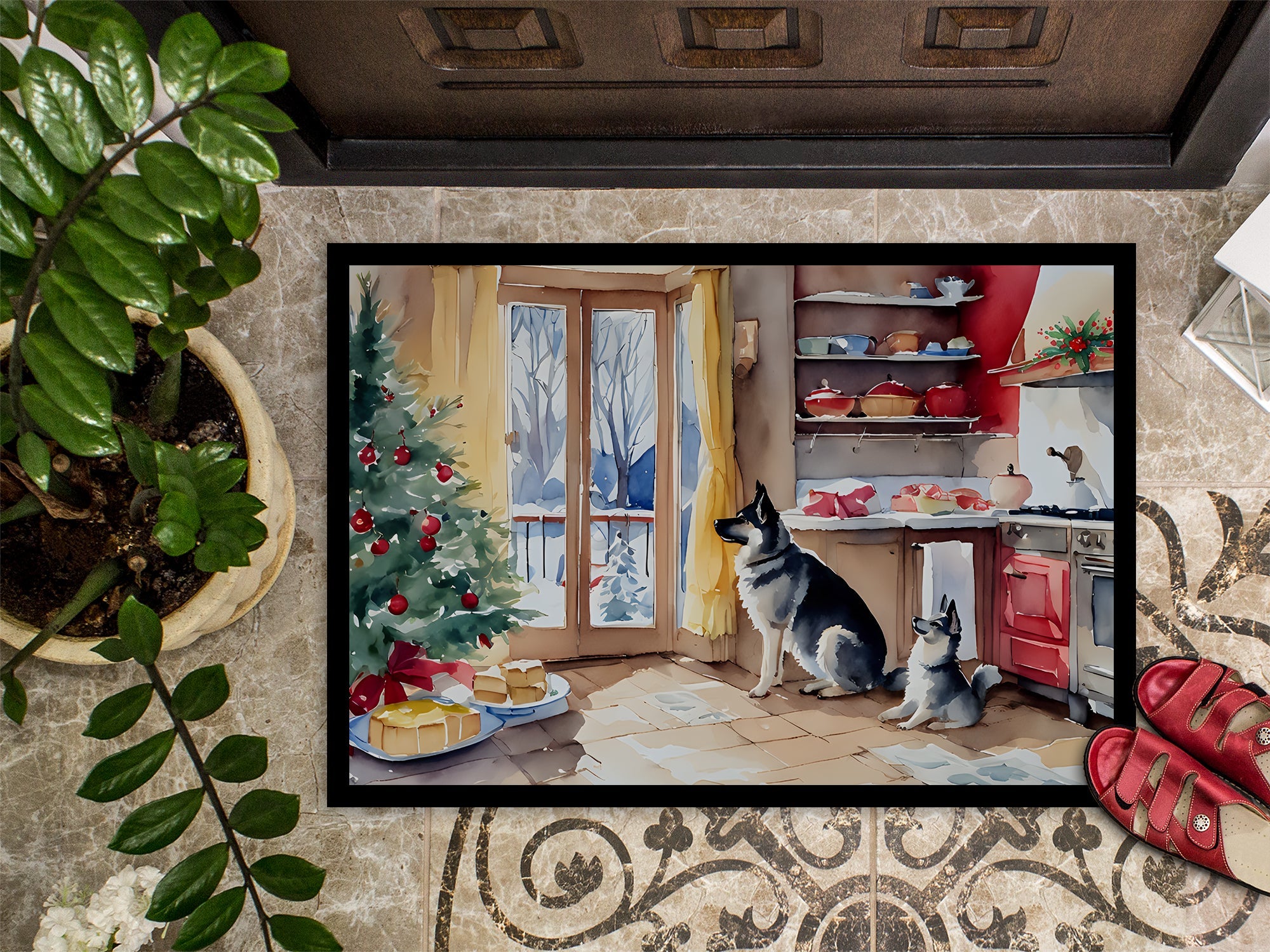 Norwegian Elkhound Christmas Cookies Doormat Indoor Outdoor 18H X 27W Front Door Mat Rugs for Entryway, Non Slip Washable