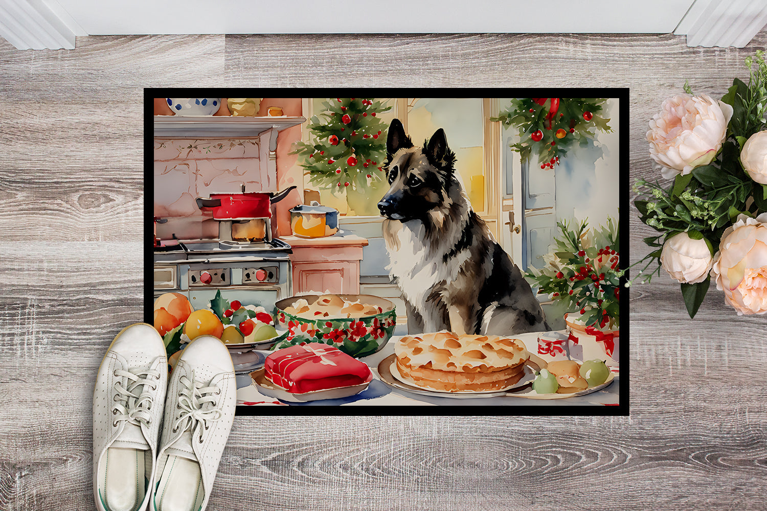 Norwegian Elkhound Christmas Cookies Doormat Indoor Outdoor 24H X 36W Front Door Mat Rugs for Entryway, Non Slip Washable Low Pile,