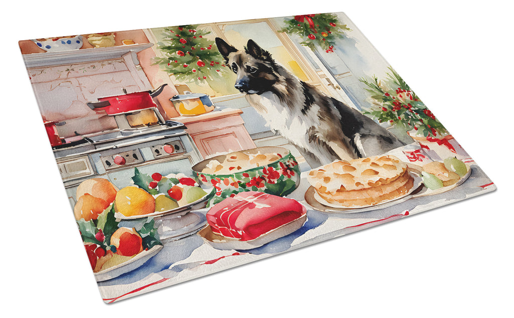 Norwegian Elkhound Christmas Cookies Cutting Board Tempered Glass Kitchen Cutting Surface, Heat Resistant Chopping, Non-Slip Feet, Food Prep & Serving