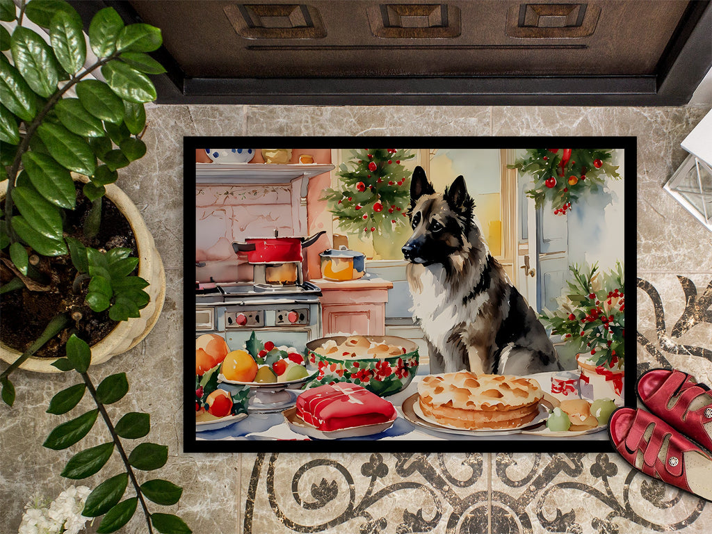 Norwegian Elkhound Christmas Cookies Doormat Indoor Outdoor 18H X 27W Front Door Mat Rugs for Entryway, Non Slip Washable