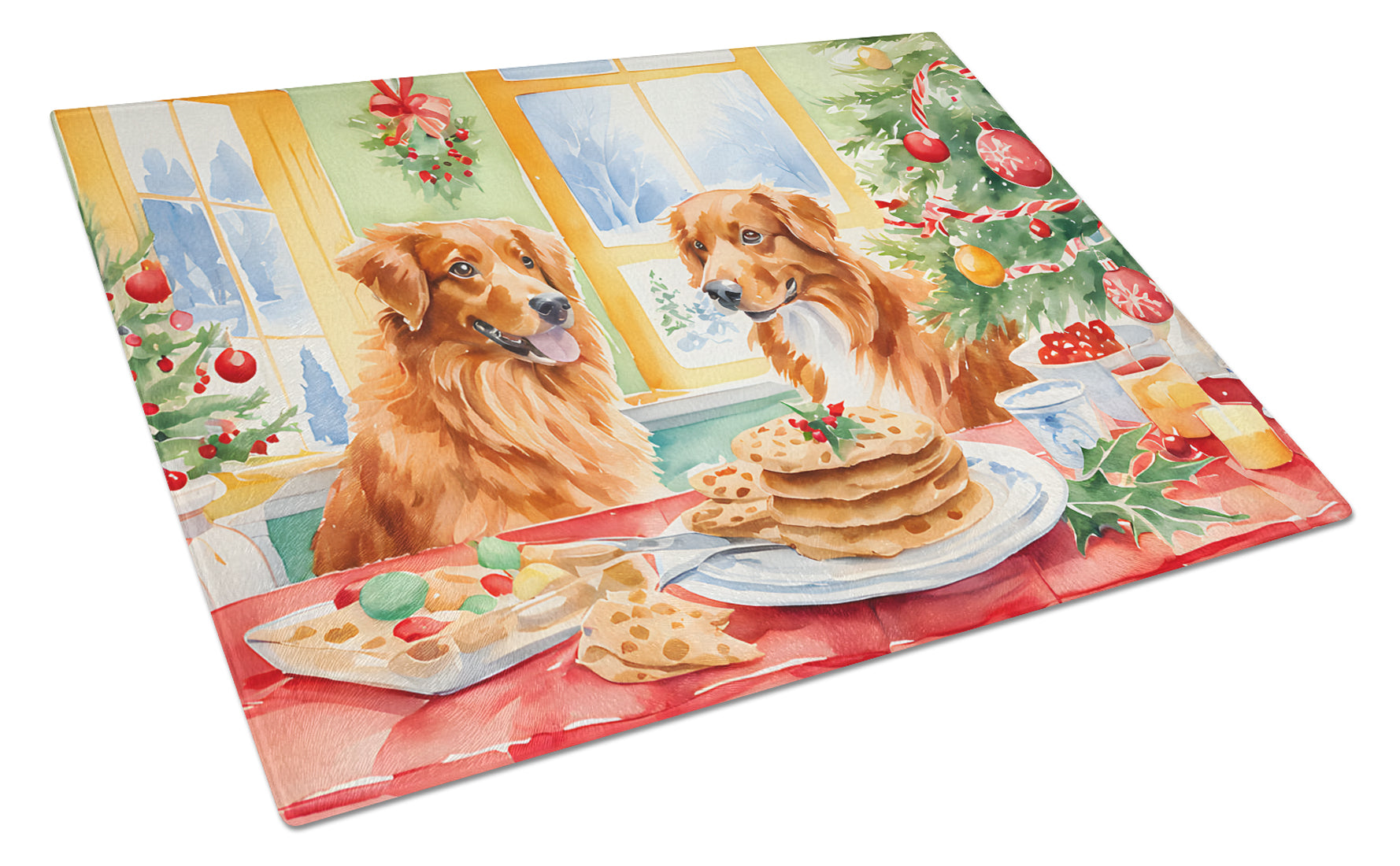 Nova Scotia Duck Toller Christmas Cookies Cutting Board Tempered Glass Kitchen Cutting Surface, Heat Resistant Chopping, Non-Slip Feet, Food Prep & Serving