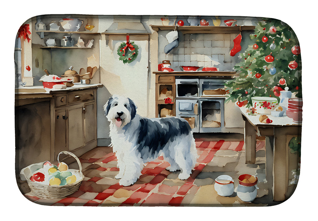 Old English Sheepdog Christmas Cookies Dish Drying Mat Absorbent Dish Drying Mat Pad for Kitchen Counter Dish Drainer Mat for Countertop, 14 x 21", Multicolor