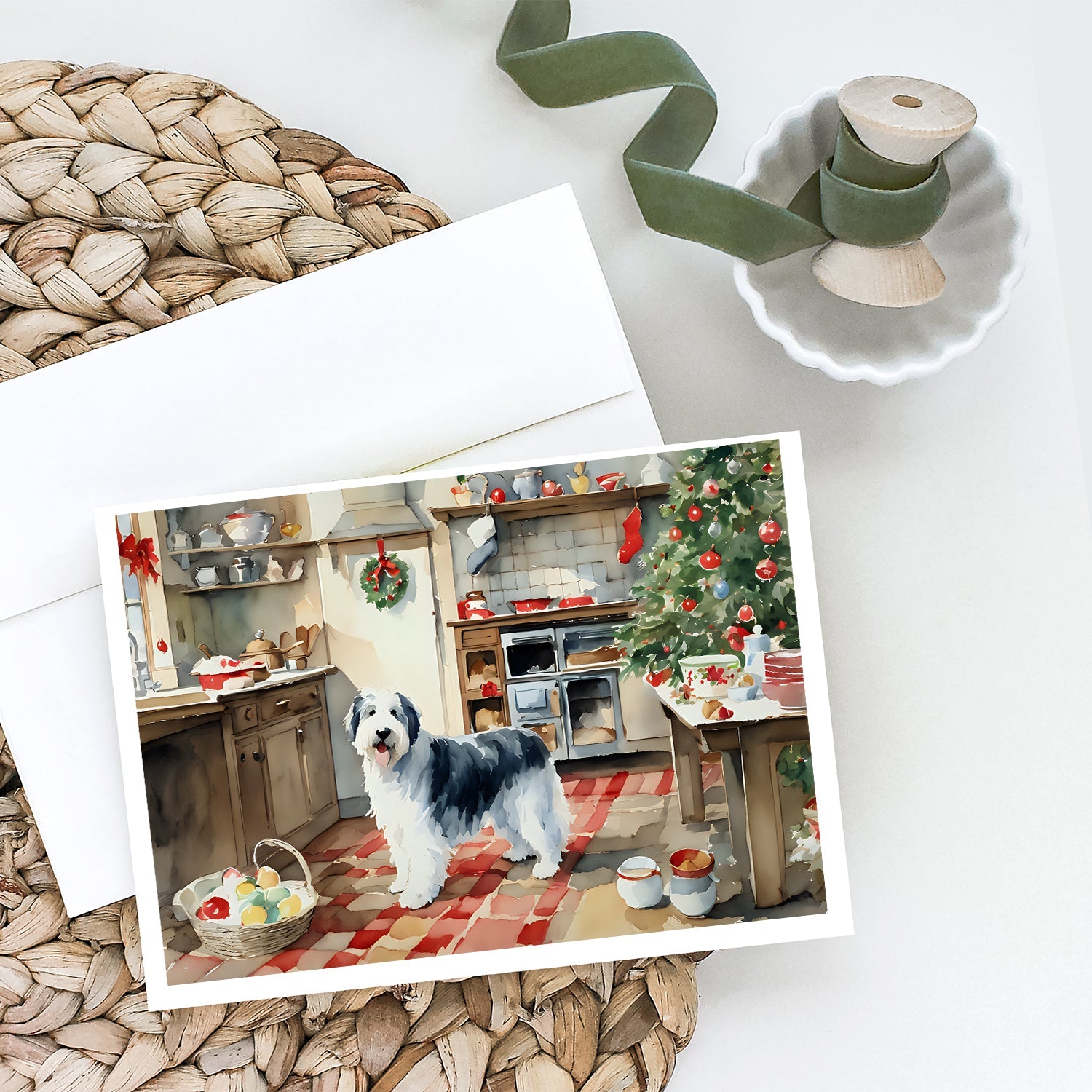 Old English Sheepdog Christmas Cookies Greeting Cards Pack of 8 Blank Cards with Envelopes Whimsical A7 Size 5x7