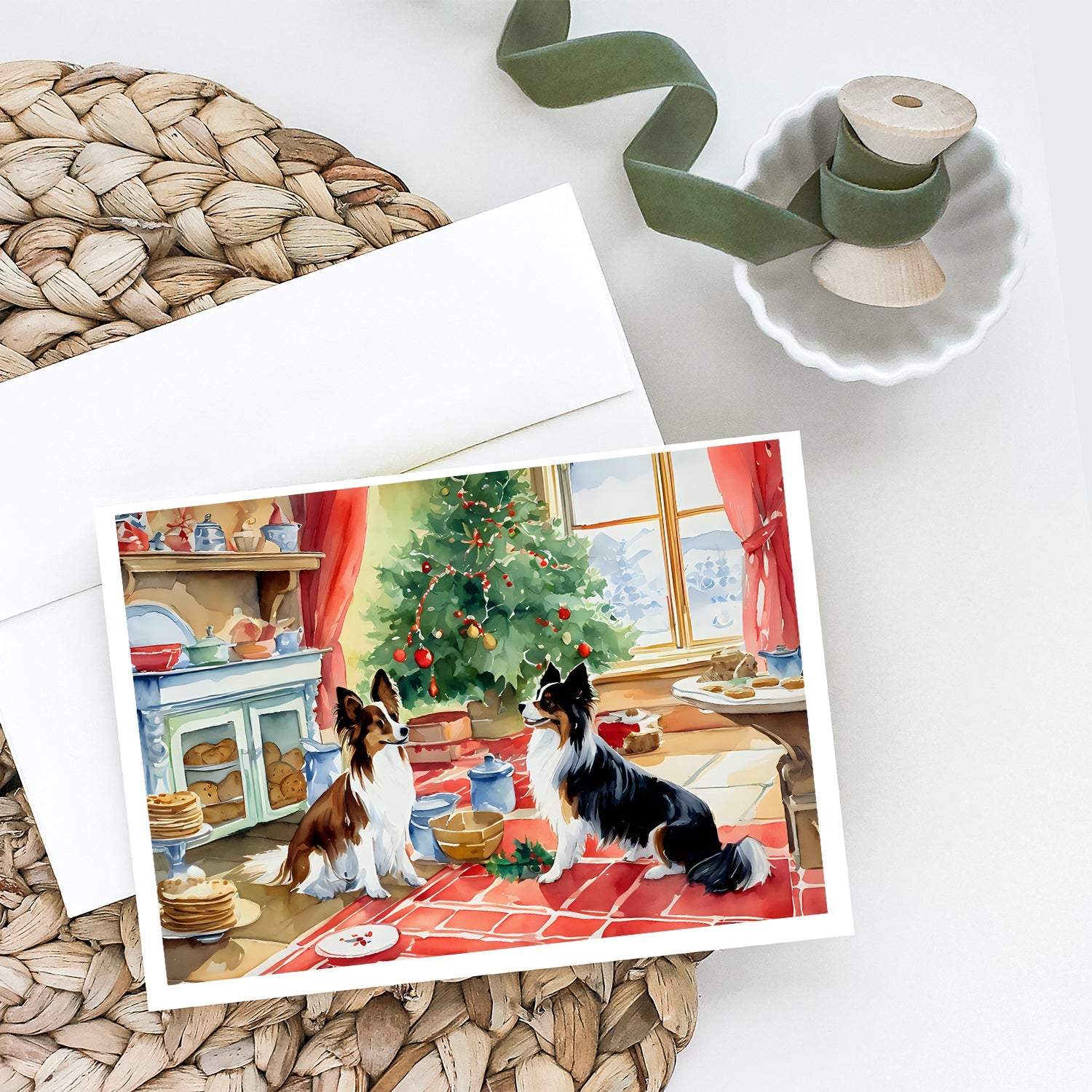 Papillon Christmas Cookies Greeting Cards Pack of 8 Blank Cards with Envelopes Whimsical A7 Size 5x7