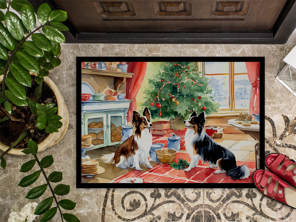 Papillon Christmas Cookies Doormat Indoor Outdoor 18H X 27W Front Door Mat Rugs for Entryway, Non Slip Washable