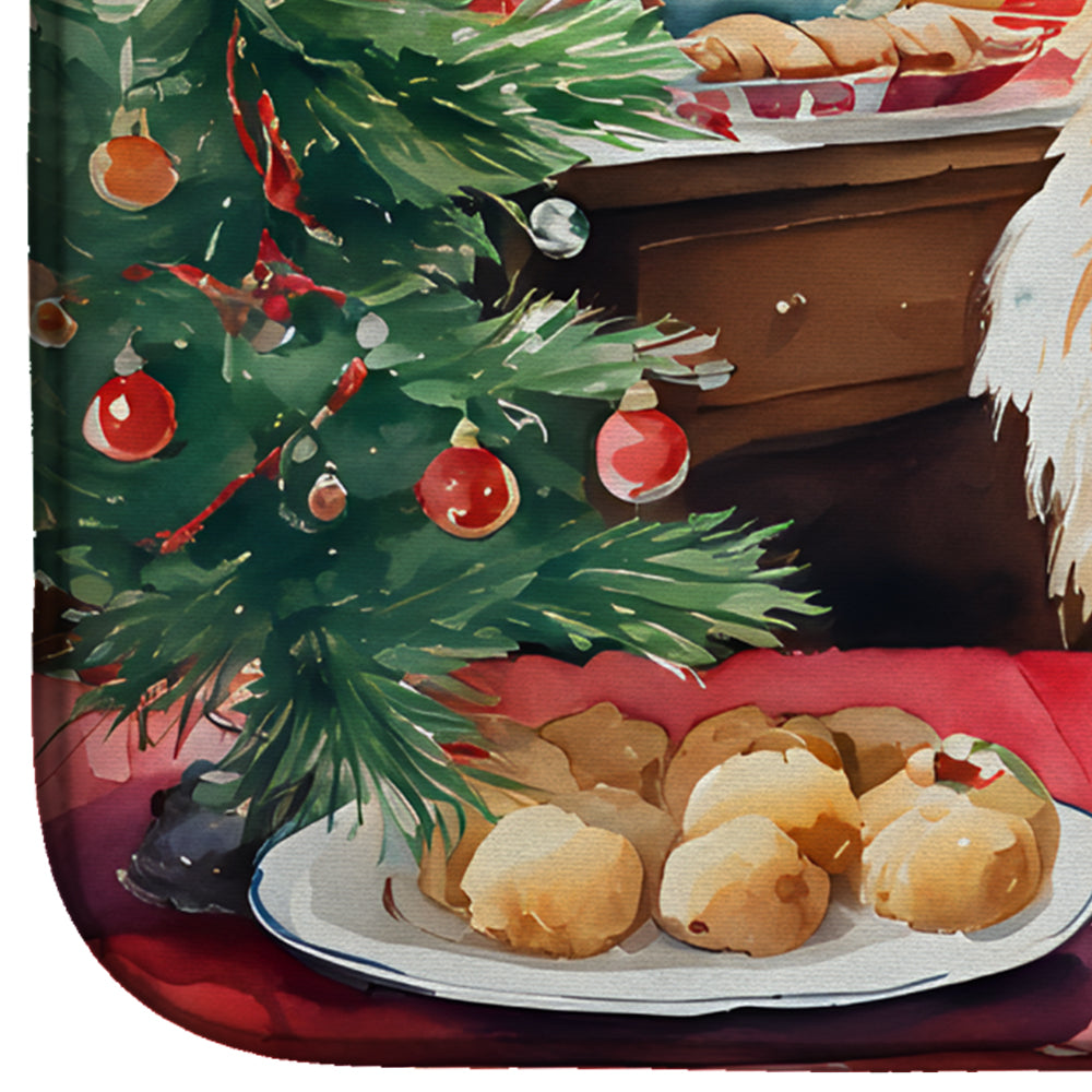 Pekingese Christmas Cookies Dish Drying Mat Absorbent Dish Drying Mat Pad for Kitchen Counter Dish Drainer Mat for Countertop, 14 x 21", Multicolor