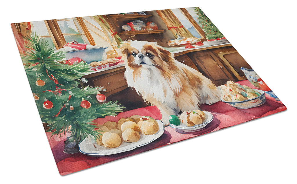 Pekingese Christmas Cookies Cutting Board Tempered Glass Kitchen Cutting Surface, Heat Resistant Chopping, Non-Slip Feet, Food Prep & Serving