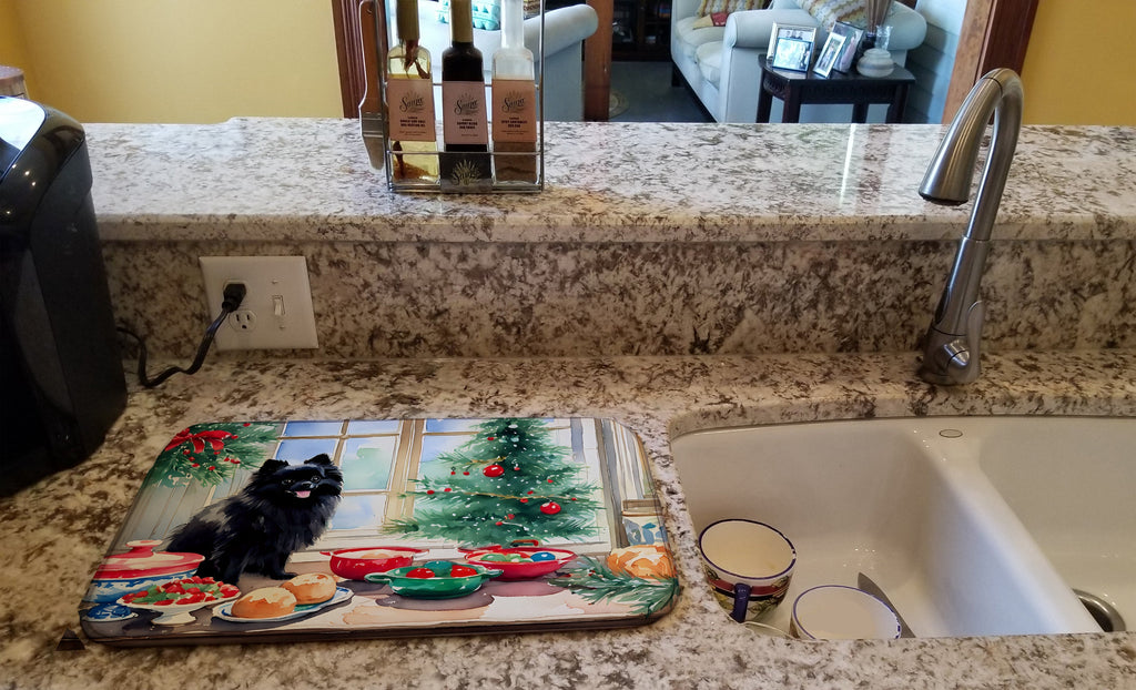 Pomeranian Christmas Cookies Dish Drying Mat Absorbent Dish Drying Mat Pad for Kitchen Counter Dish Drainer Mat for Countertop, 14 x 21", Multicolor