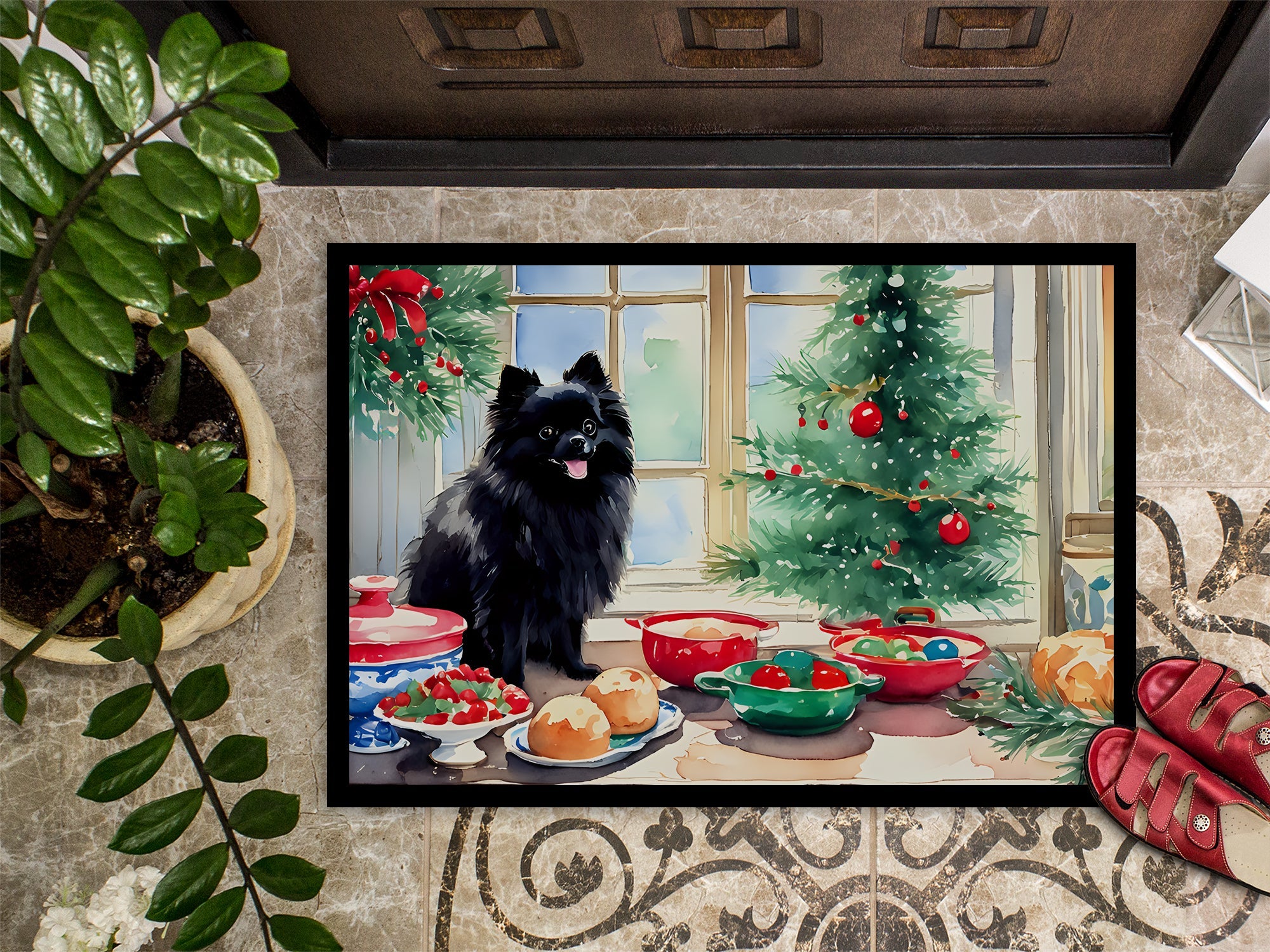 Pomeranian Christmas Cookies Doormat Indoor Outdoor 18H X 27W Front Door Mat Rugs for Entryway, Non Slip Washable