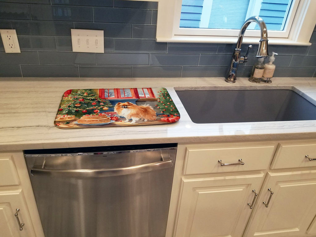 Pomeranian Christmas Cookies Dish Drying Mat Absorbent Dish Drying Mat Pad for Kitchen Counter Dish Drainer Mat for Countertop, 14 x 21", Multicolor
