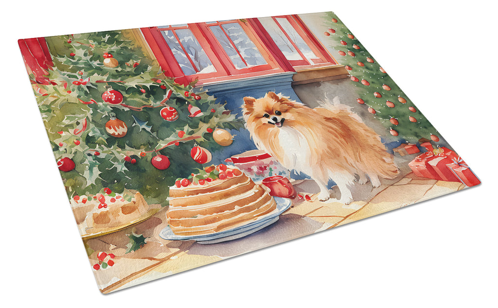 Pomeranian Christmas Cookies Cutting Board Tempered Glass Kitchen Cutting Surface, Heat Resistant Chopping, Non-Slip Feet, Food Prep & Serving