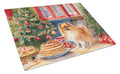 Pomeranian Christmas Cookies Cutting Board Tempered Glass Kitchen Cutting Surface, Heat Resistant Chopping, Non-Slip Feet, Food Prep & Serving