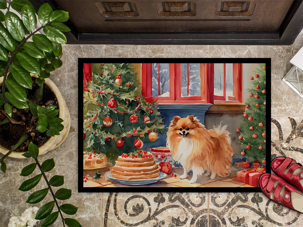 Pomeranian Christmas Cookies Doormat Indoor Outdoor 18H X 27W Front Door Mat Rugs for Entryway, Non Slip Washable