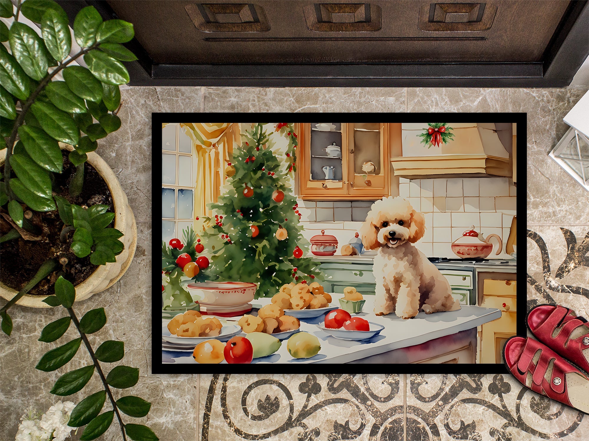 Poodle Christmas Cookies Doormat Indoor Outdoor 24H X 36W Front Door Mat Rugs for Entryway, Non Slip Washable Low Pile,