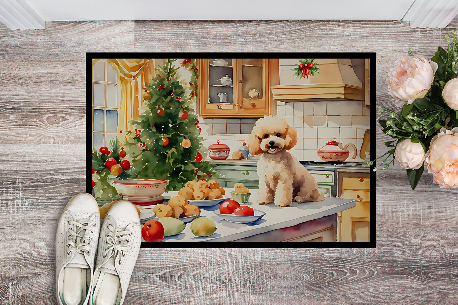 Poodle Christmas Cookies Doormat Indoor Outdoor 18H X 27W Front Door Mat Rugs for Entryway, Non Slip Washable