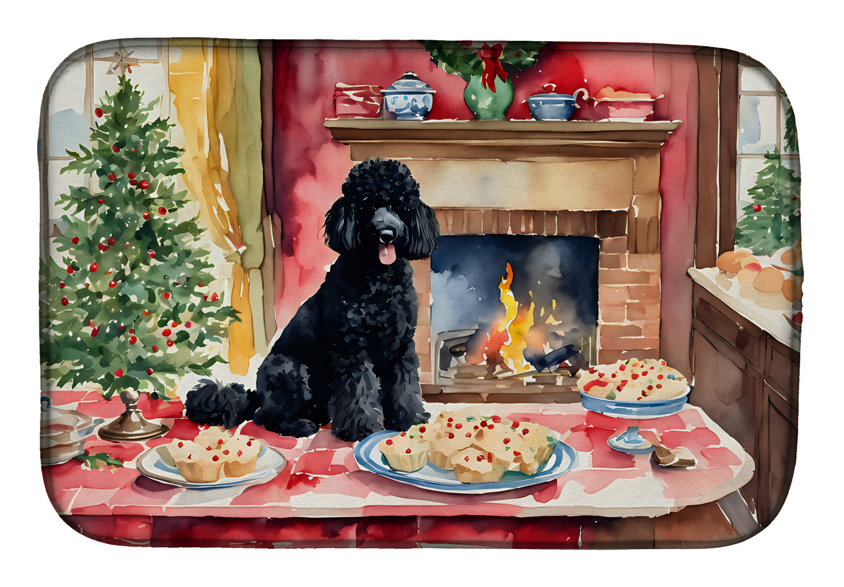 Poodle Christmas Cookies Dish Drying Mat Absorbent Dish Drying Mat Pad for Kitchen Counter Dish Drainer Mat for Countertop, 14 x 21", Multicolor