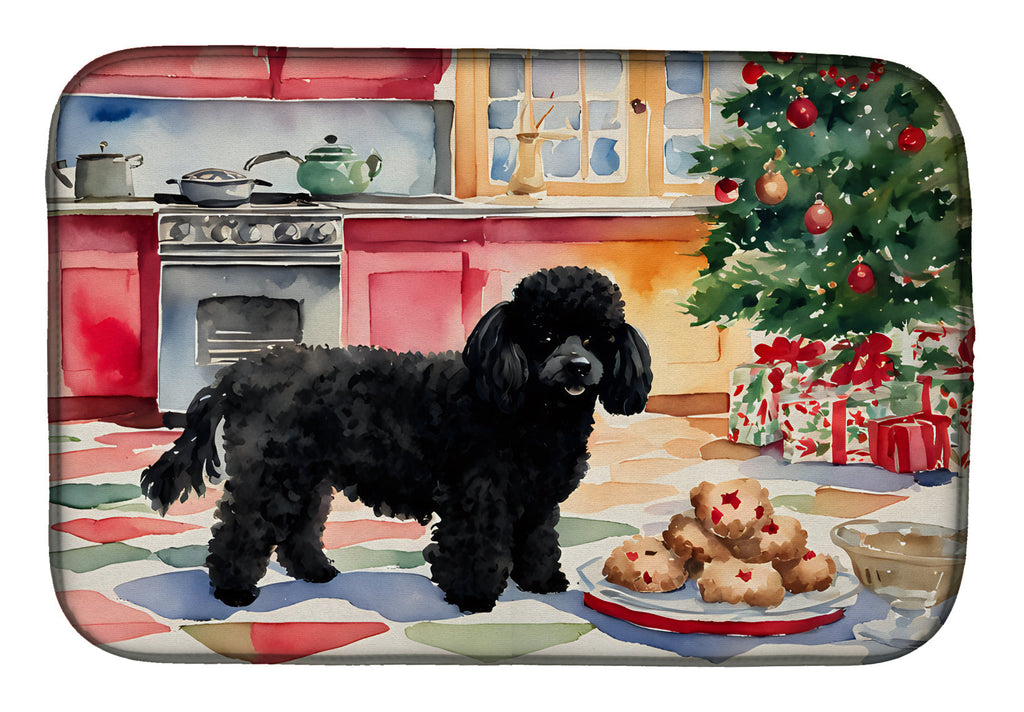 Poodle Christmas Cookies Dish Drying Mat Absorbent Dish Drying Mat Pad for Kitchen Counter Dish Drainer Mat for Countertop, 14 x 21", Multicolor