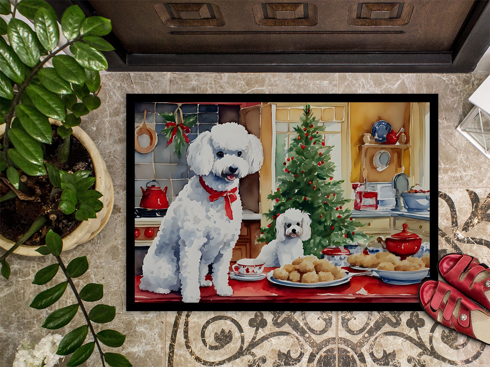 Poodle Christmas Cookies Doormat Indoor Outdoor 24H X 36W Front Door Mat Rugs for Entryway, Non Slip Washable Low Pile,
