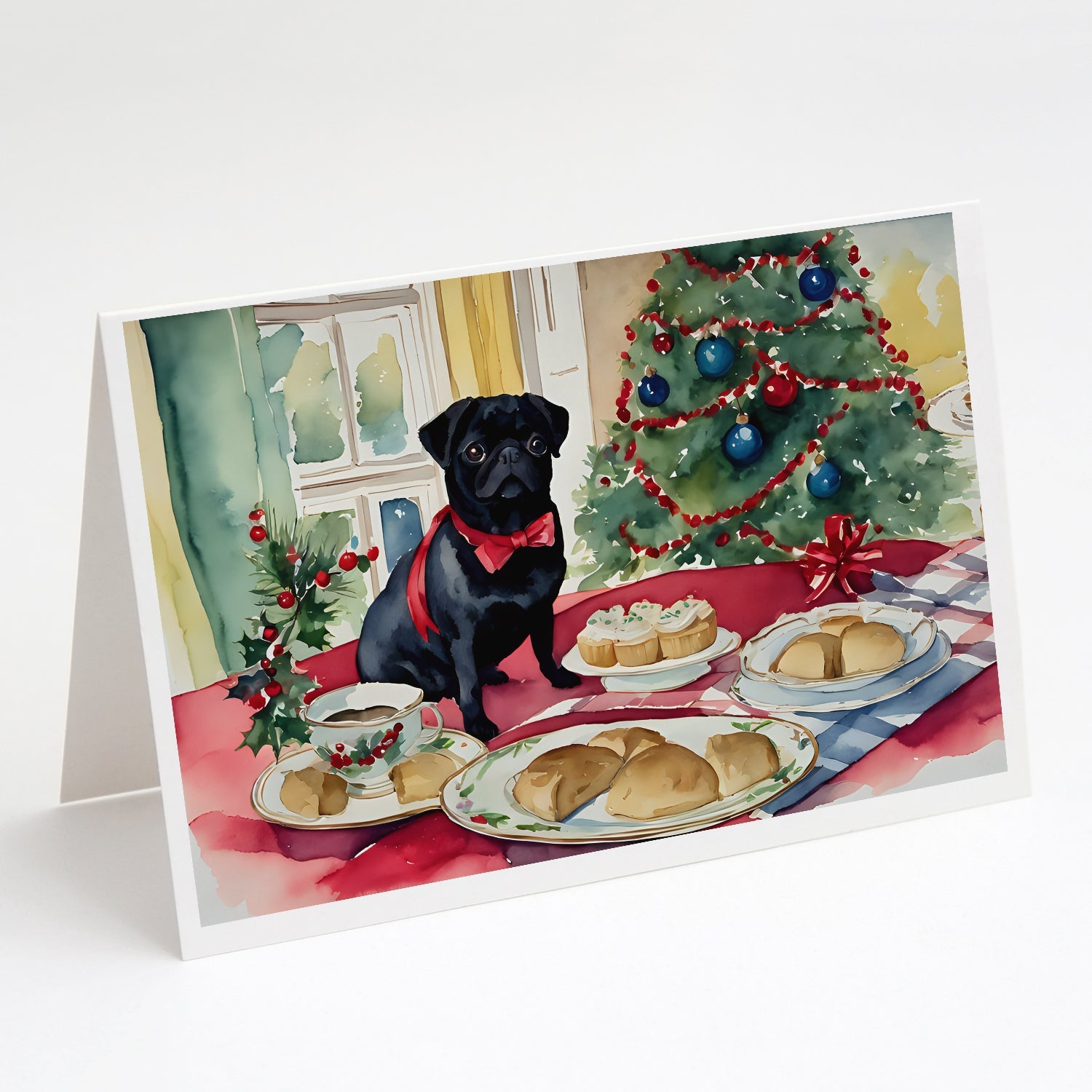Pug Christmas Cookies Greeting Cards Pack of 8 Blank Cards with Envelopes Whimsical A7 Size 5x7