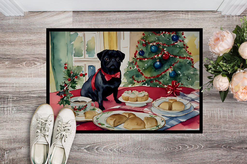 Pug Christmas Cookies Doormat Indoor Outdoor 24H X 36W Front Door Mat Rugs for Entryway, Non Slip Washable Low Pile,