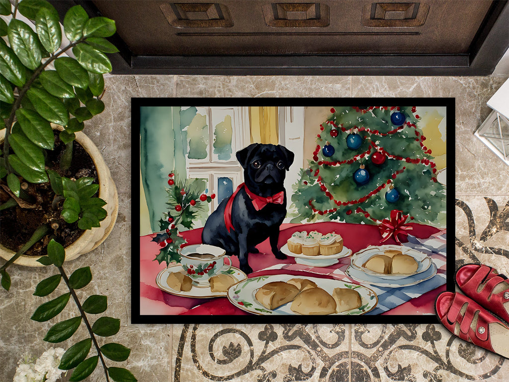 Pug Christmas Cookies Doormat Indoor Outdoor 24H X 36W Front Door Mat Rugs for Entryway, Non Slip Washable Low Pile,