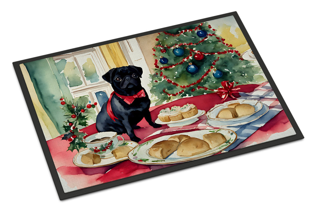 Pug Christmas Cookies Doormat Indoor Outdoor 18H X 27W Front Door Mat Rugs for Entryway, Non Slip Washable