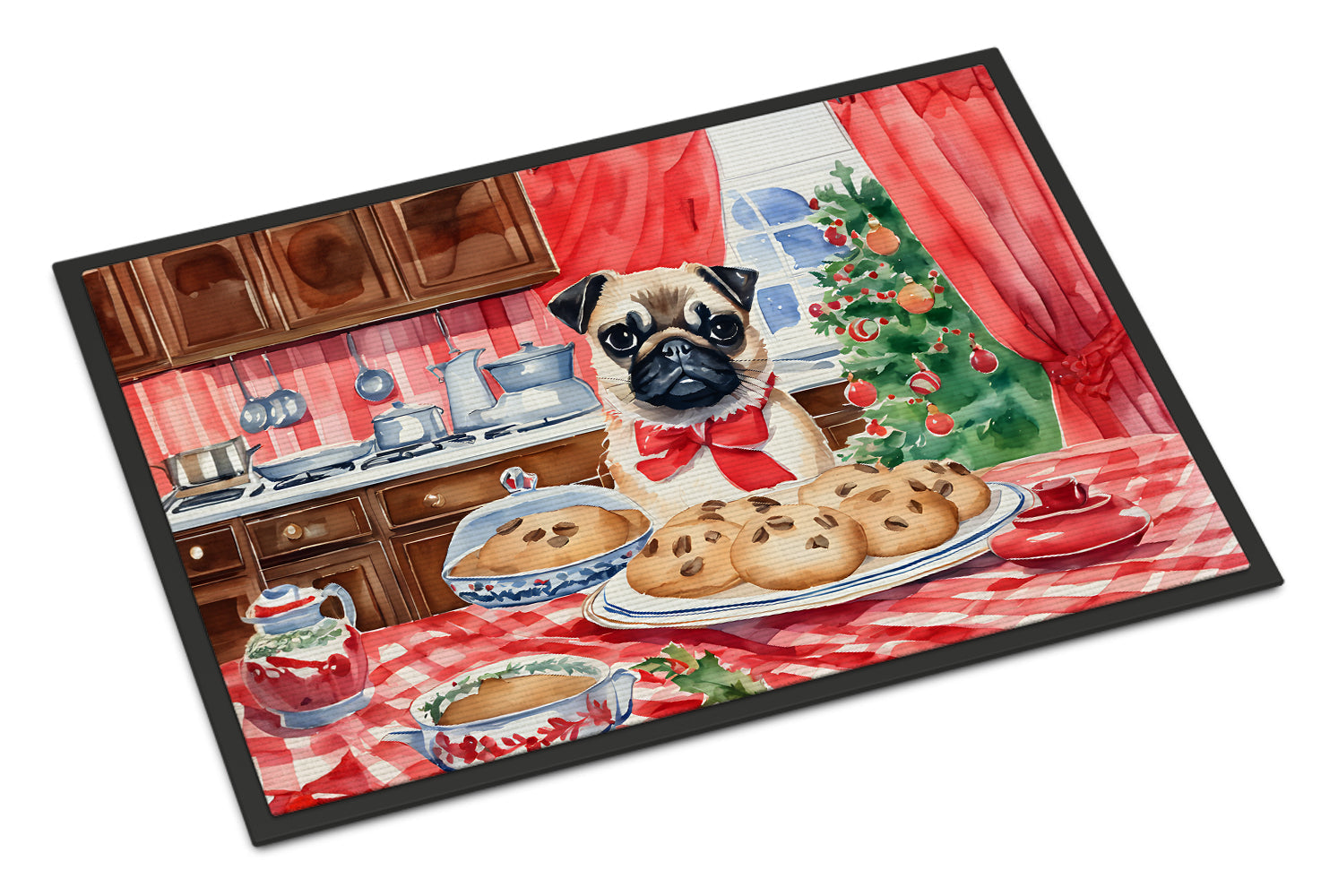 Pug Christmas Cookies Doormat Indoor Outdoor 18H X 27W Front Door Mat Rugs for Entryway, Non Slip Washable