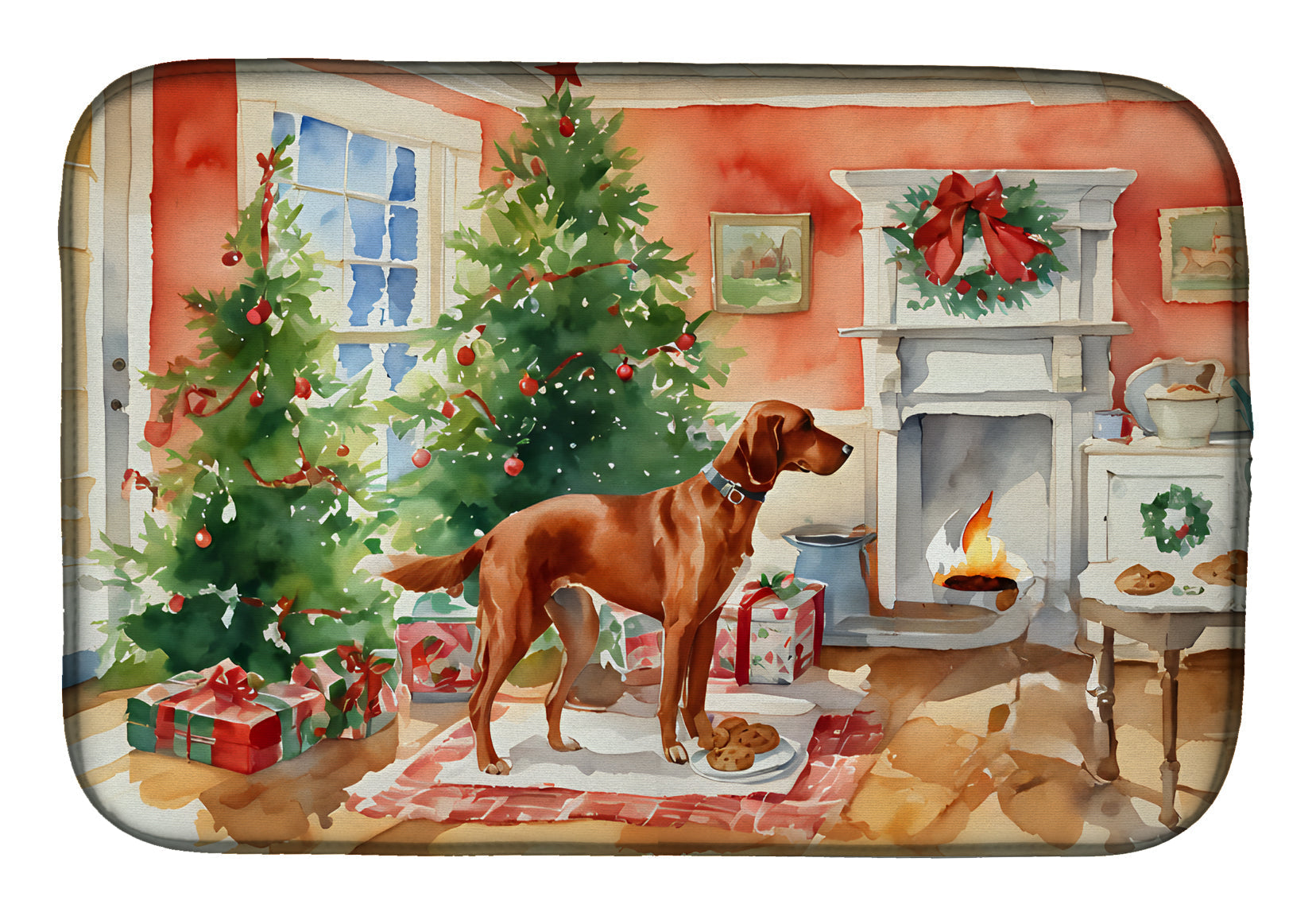 Redbone Coonhound Christmas Cookies Dish Drying Mat Absorbent Dish Drying Mat Pad for Kitchen Counter Dish Drainer Mat for Countertop, 14 x 21", Multicolor
