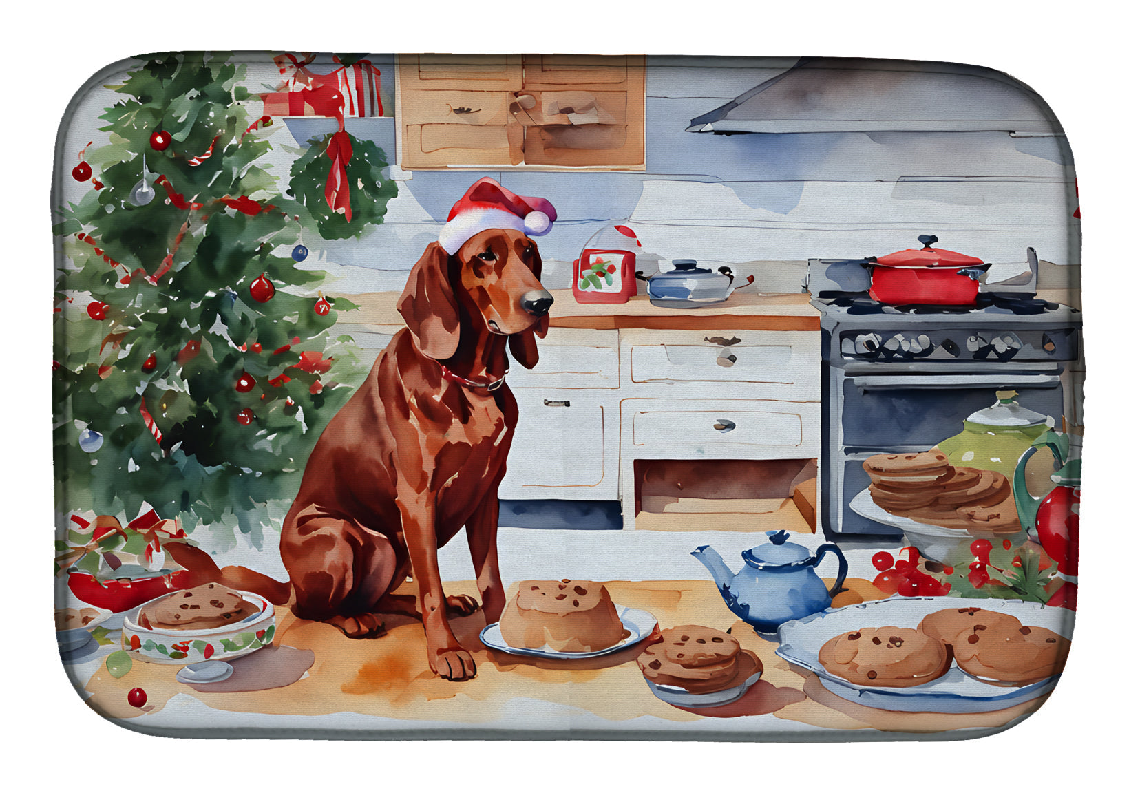 Redbone Coonhound Christmas Cookies Dish Drying Mat Absorbent Dish Drying Mat Pad for Kitchen Counter Dish Drainer Mat for Countertop, 14 x 21", Multicolor