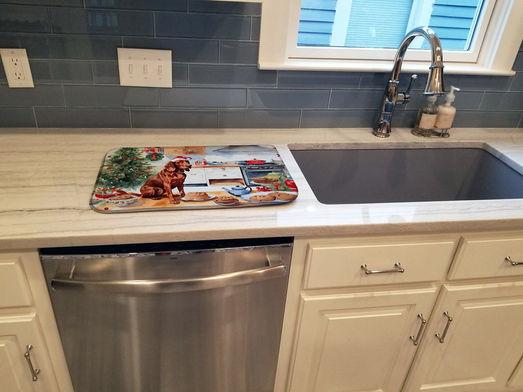 Redbone Coonhound Christmas Cookies Dish Drying Mat Absorbent Dish Drying Mat Pad for Kitchen Counter Dish Drainer Mat for Countertop, 14 x 21", Multicolor