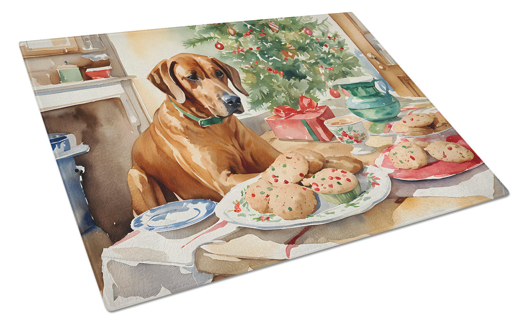 Rhodesian Ridgeback Christmas Cookies Cutting Board Tempered Glass Kitchen Cutting Surface, Heat Resistant Chopping, Non-Slip Feet, Food Prep & Serving