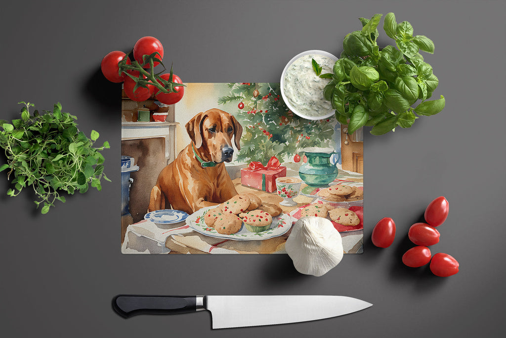Rhodesian Ridgeback Christmas Cookies Cutting Board Tempered Glass Kitchen Cutting Surface, Heat Resistant Chopping, Non-Slip Feet, Food Prep & Serving