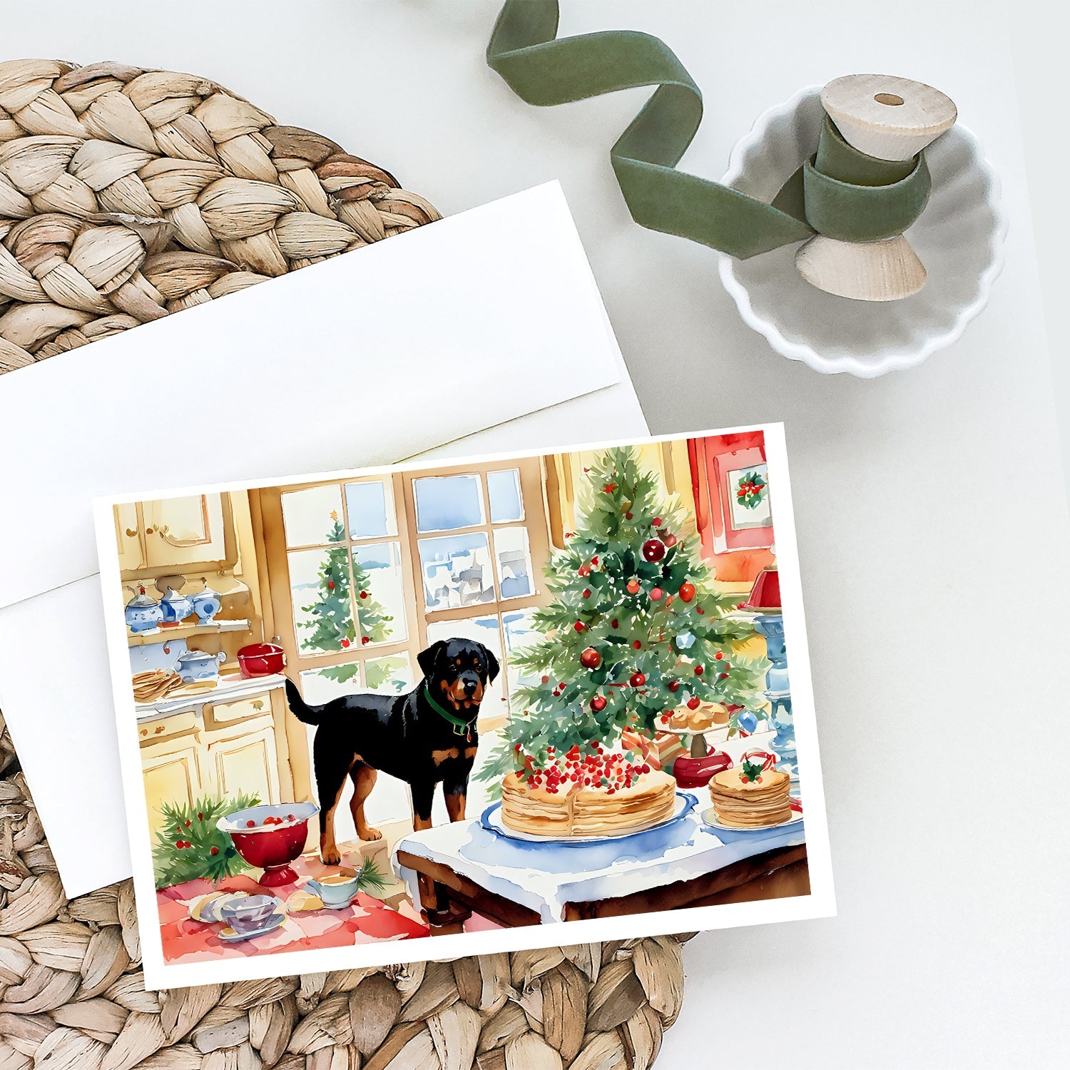 Rottweiler Christmas Cookies Greeting Cards Pack of 8 Blank Cards with Envelopes Whimsical A7 Size 5x7