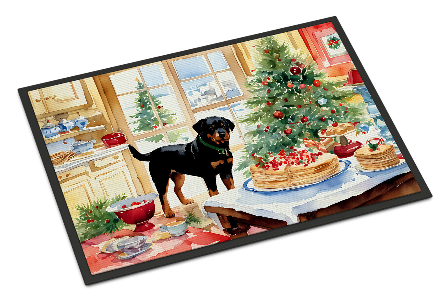Rottweiler Christmas Cookies Doormat Indoor Outdoor 24H X 36W Front Door Mat Rugs for Entryway, Non Slip Washable Low Pile,