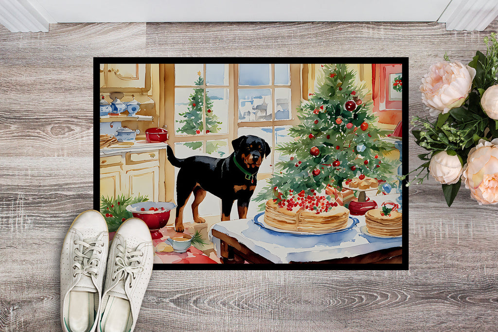 Rottweiler Christmas Cookies Doormat Indoor Outdoor 18H X 27W Front Door Mat Rugs for Entryway, Non Slip Washable
