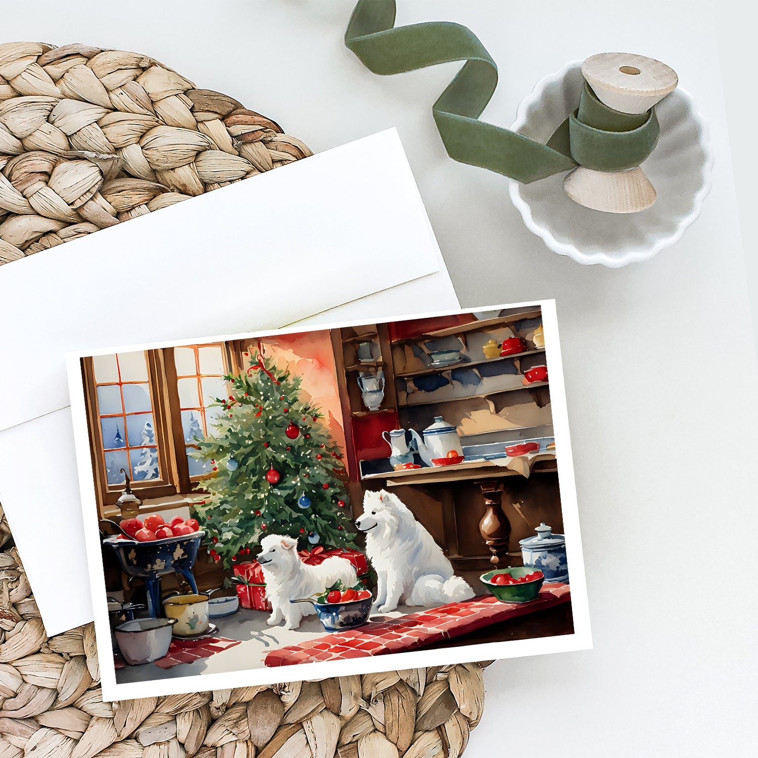 Samoyed Christmas Cookies Greeting Cards Pack of 8 Blank Cards with Envelopes Whimsical A7 Size 5x7