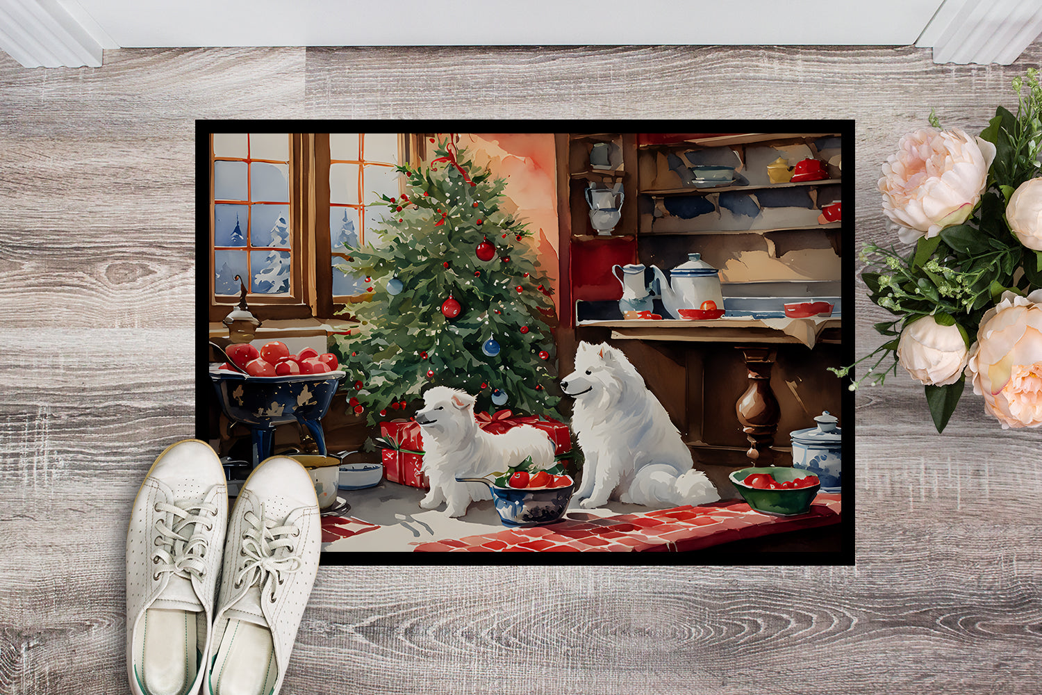 Samoyed Christmas Cookies Doormat Indoor Outdoor 24H X 36W Front Door Mat Rugs for Entryway, Non Slip Washable Low Pile,