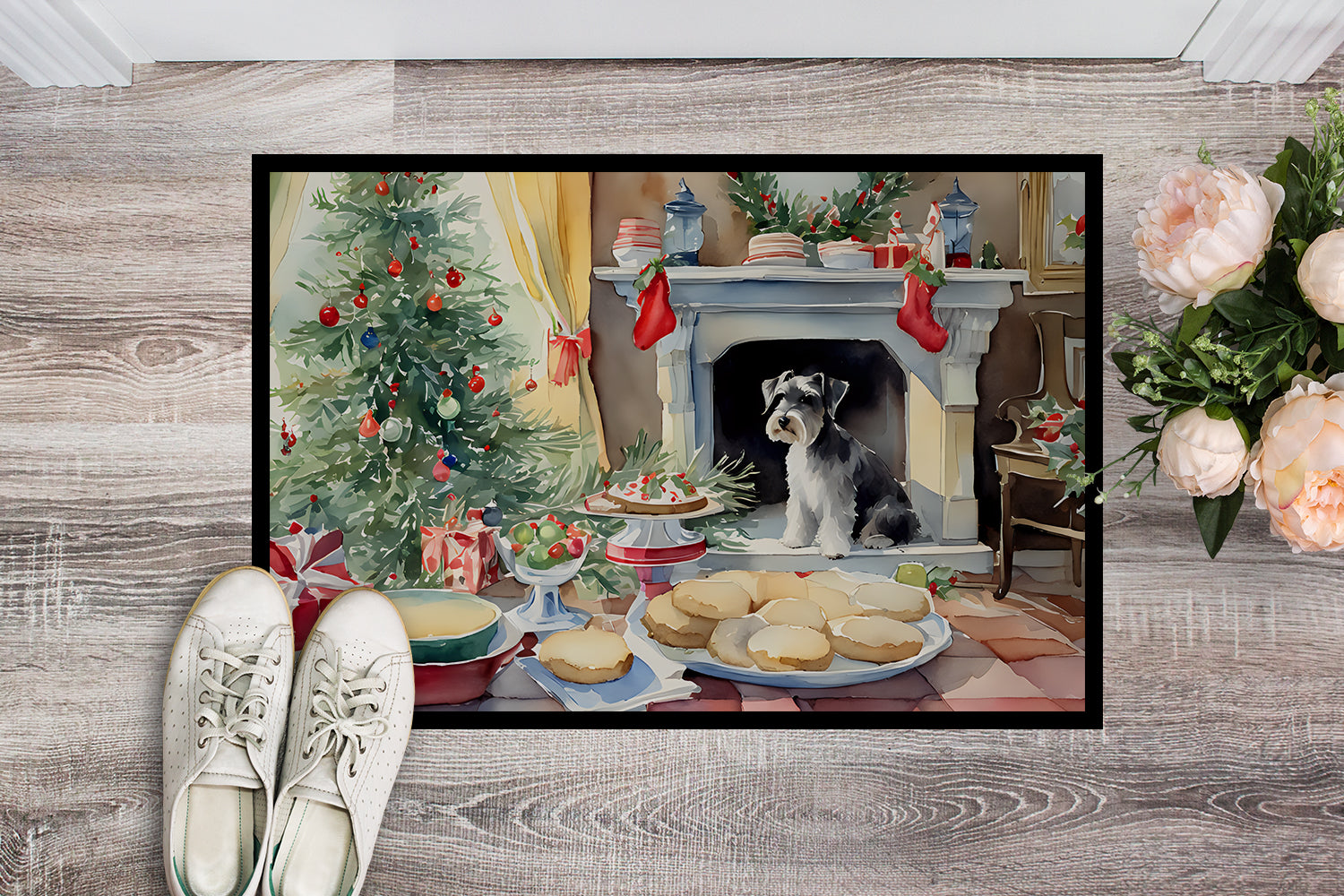 Schnauzer Christmas Cookies Doormat Indoor Outdoor 24H X 36W Front Door Mat Rugs for Entryway, Non Slip Washable Low Pile,
