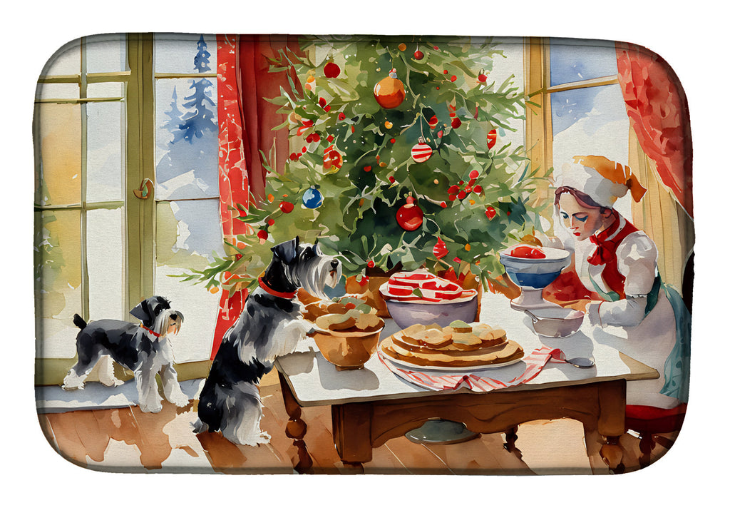 Schnauzer Christmas Cookies Dish Drying Mat Absorbent Dish Drying Mat Pad for Kitchen Counter Dish Drainer Mat for Countertop, 14 x 21", Multicolor